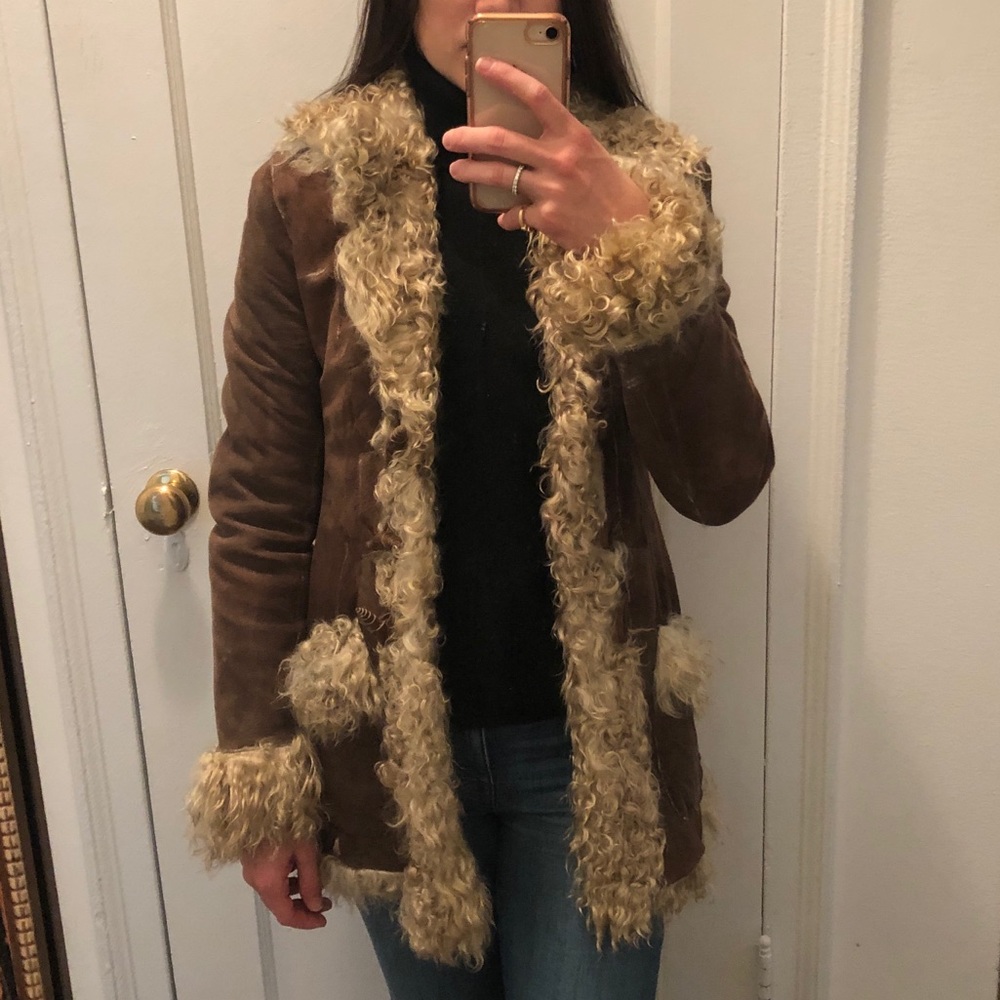 Brown Suede shearling coat